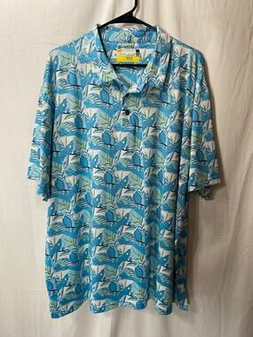 Nicklaus Eco Choice Parrot Toucan Bird Golf Polo Blue Green 2XL